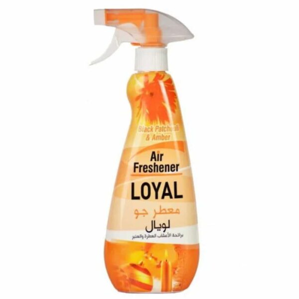 اسپری خوشبوکننده هوا لویال Loyal با رایحه کهربا و پچولی سیاه 450 میلی لیتر اورجینال