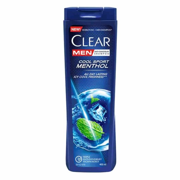 شامپو ضد شوره خنک کننده کلیر CLEAR مردانه مدل cool sport menthol با رایحه نعناع 400 میلی لیتر اورجینال