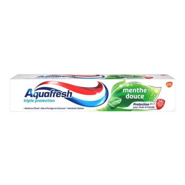 خمیردندان آکوافرش Aquafresh با رایحه نعناع مدل menthe douce حجم 75 میلی لیتر اورجینال