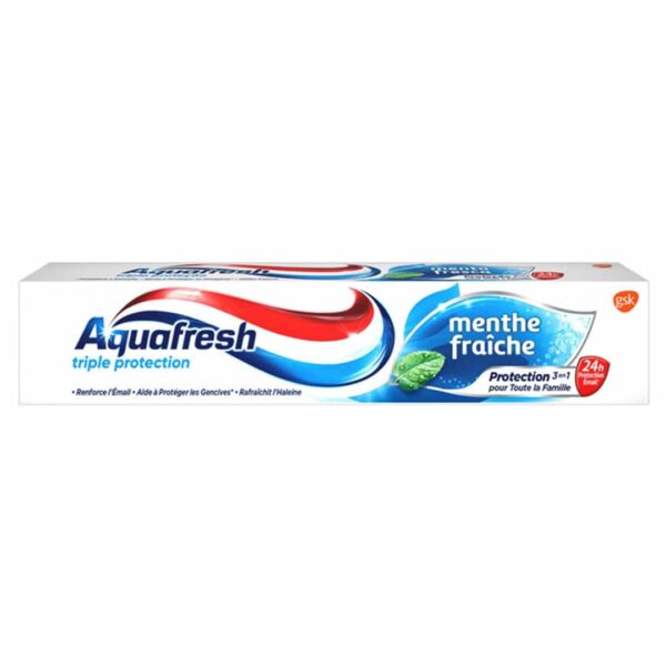 خمیردندان آکوافرش Aquafresh با رایحه نعناع و یخ مدل menthe fraiche حجم 75 میلی لیتر اورجینال